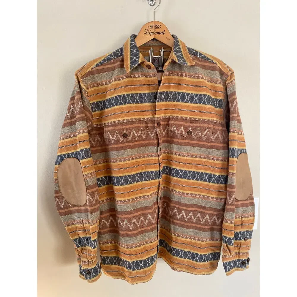 Territory Ahead Shirt Mens Medium Aztec Pattern Suede Elbow Patches Shacket 🔥